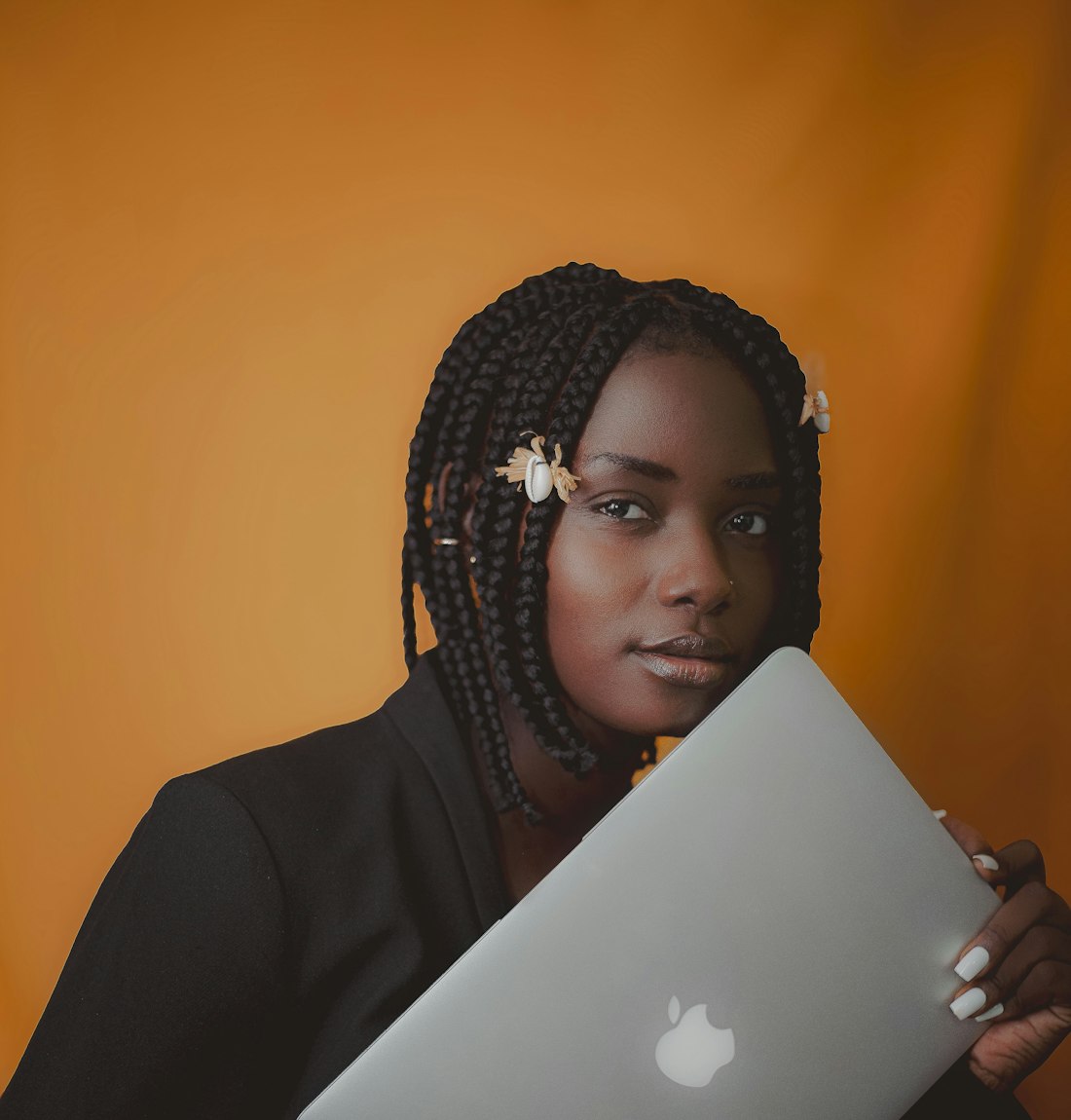 Customer holding her laptop
