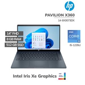 HP Pavilion 14 x360 EK0073DX - Core i5-1235U, 8GB RAM, 512GB SSD, 14"FHD Touchscreen, Windows 11, Blue