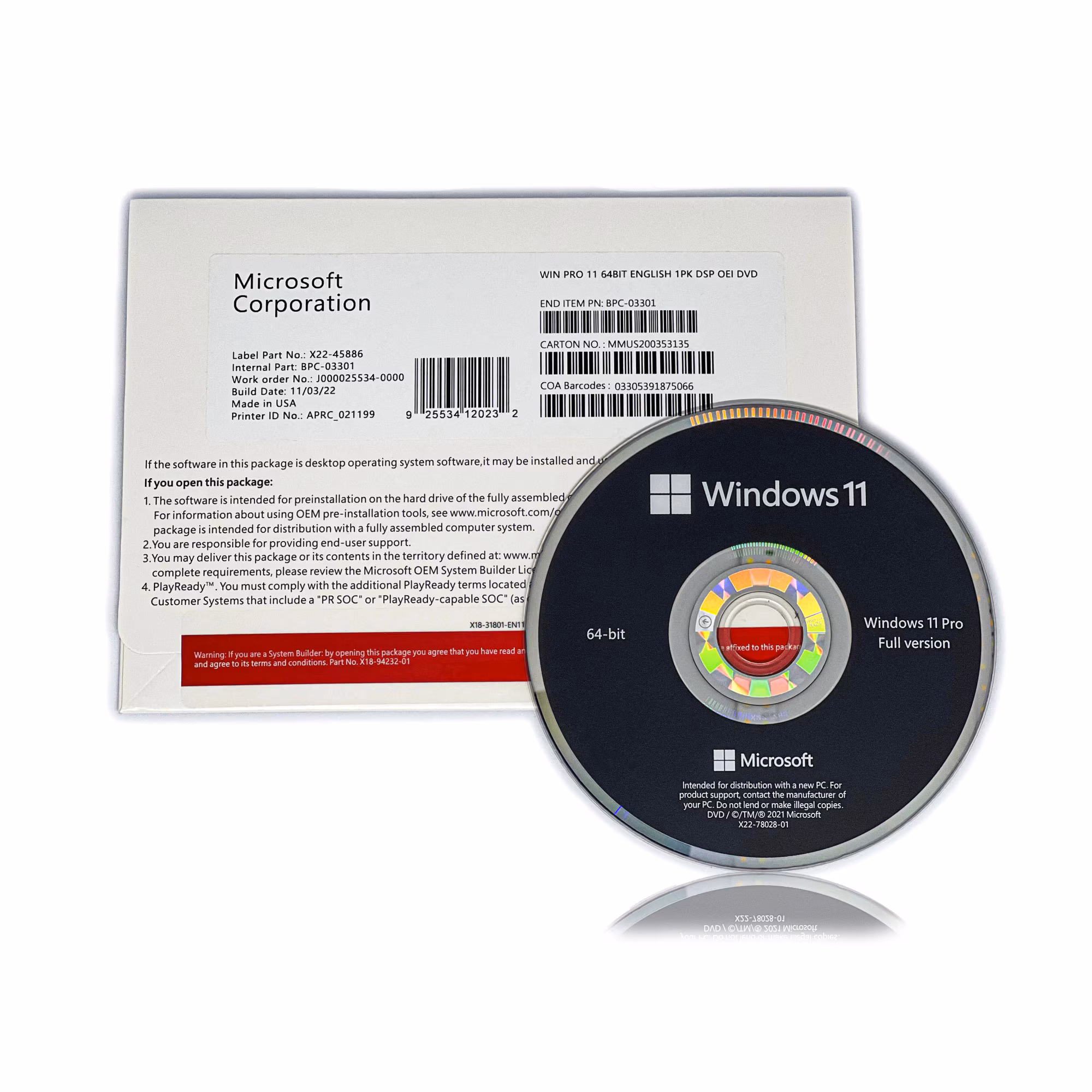 Microsoft Windows 11 Pro 64Bit Eng Intl 1pk DSP OEI DVD