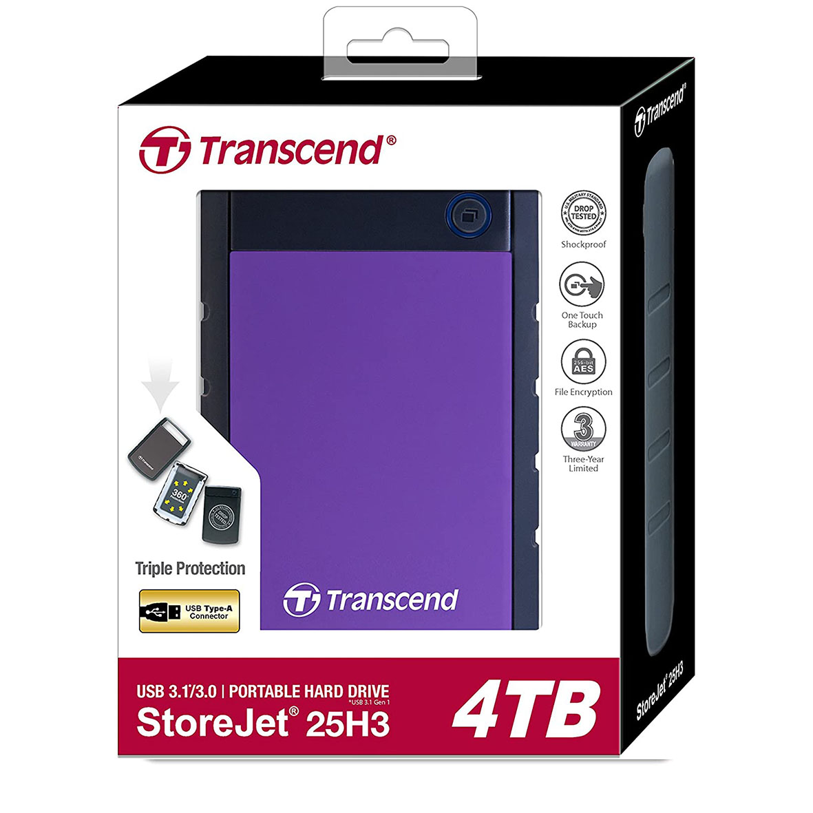 Transcend StoreJet 25H3 4TB Portable External HDD (TS4TSJ25H3P)