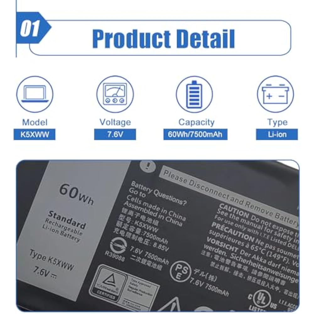 Dell K5XWW Original Replacement Battery for Latitude 7389/7390 & 5289 2-in-1 - Image 2