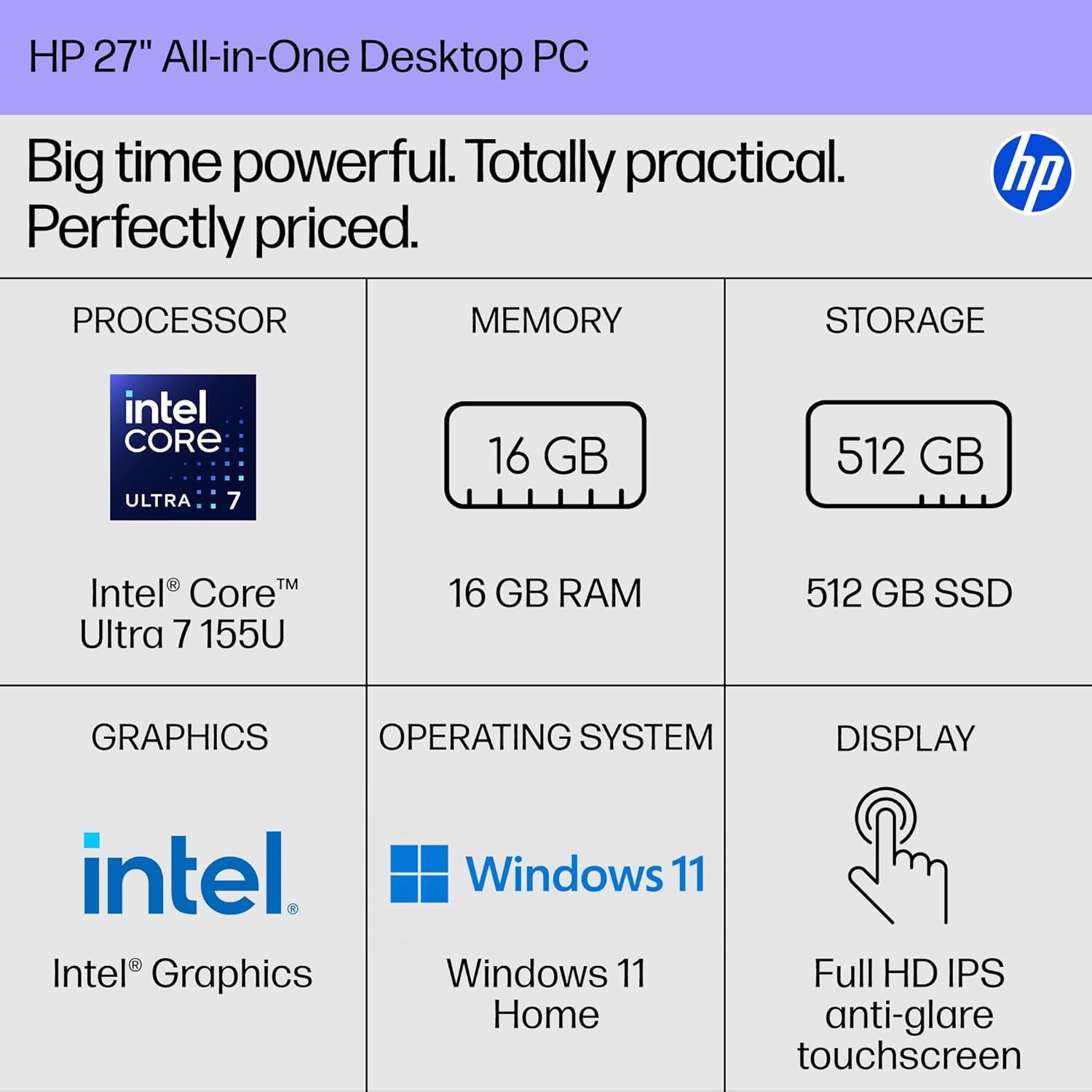 HP All-in-One 27-cr2039nh Intel Core Ultra 5 225U 8GB RAM 512GB SSD Touch White - Image 2