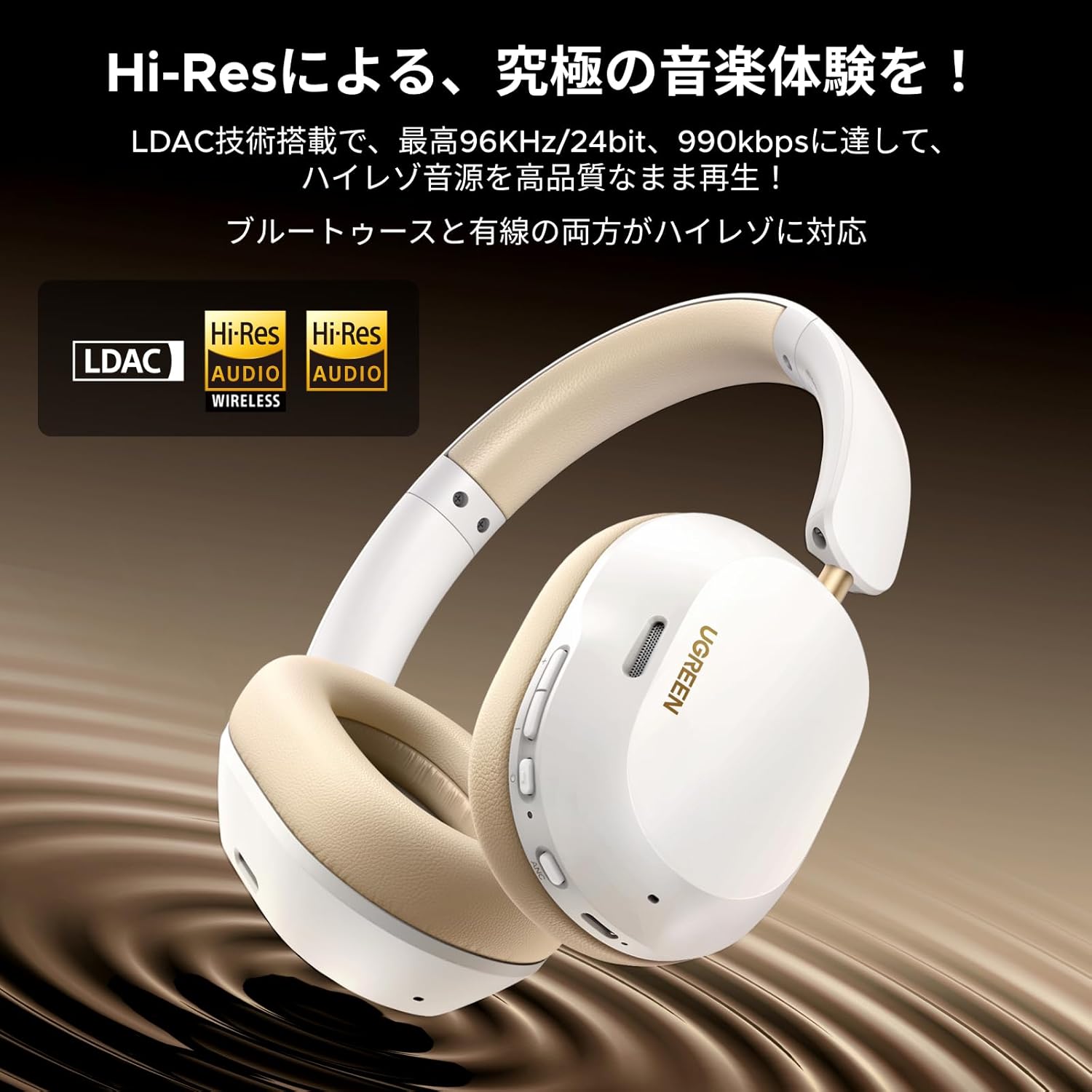 UGREEN HP203 HiTune Max5c Over-ear Bluetooth Headphone White - Image 3