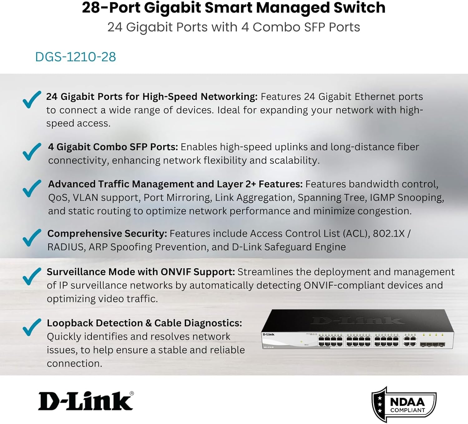 D-Link DGS-1210-28 28-Port Gigabit Smart Managed Switch Non-PoE