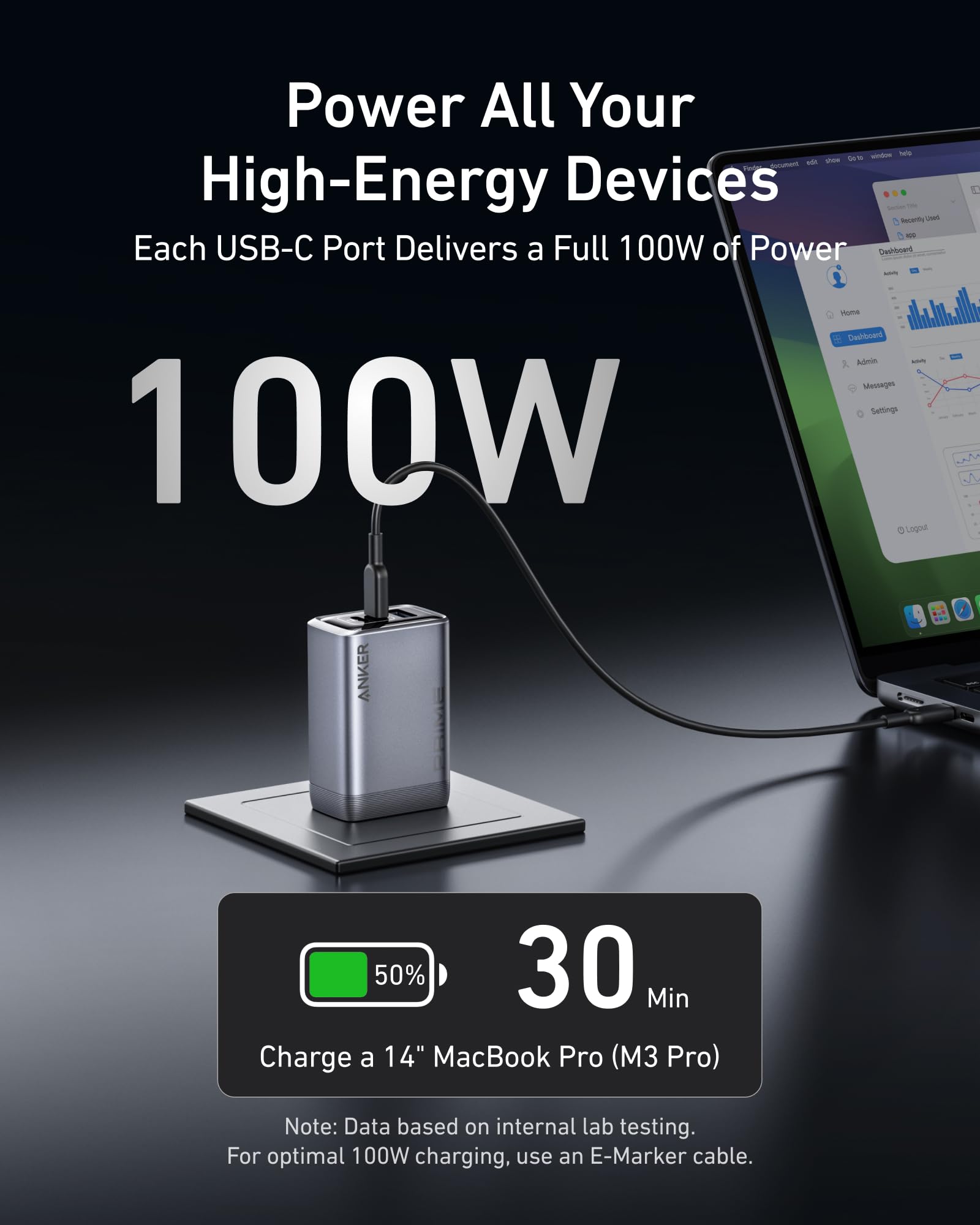 Anker Prime Charger (100W, 3 Ports, GaNPrime) Silver - Image 3