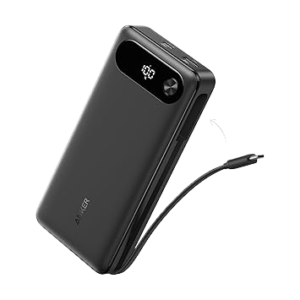 Anker Power Bank (20K, 87W, Built-in USB-C Cable) Black