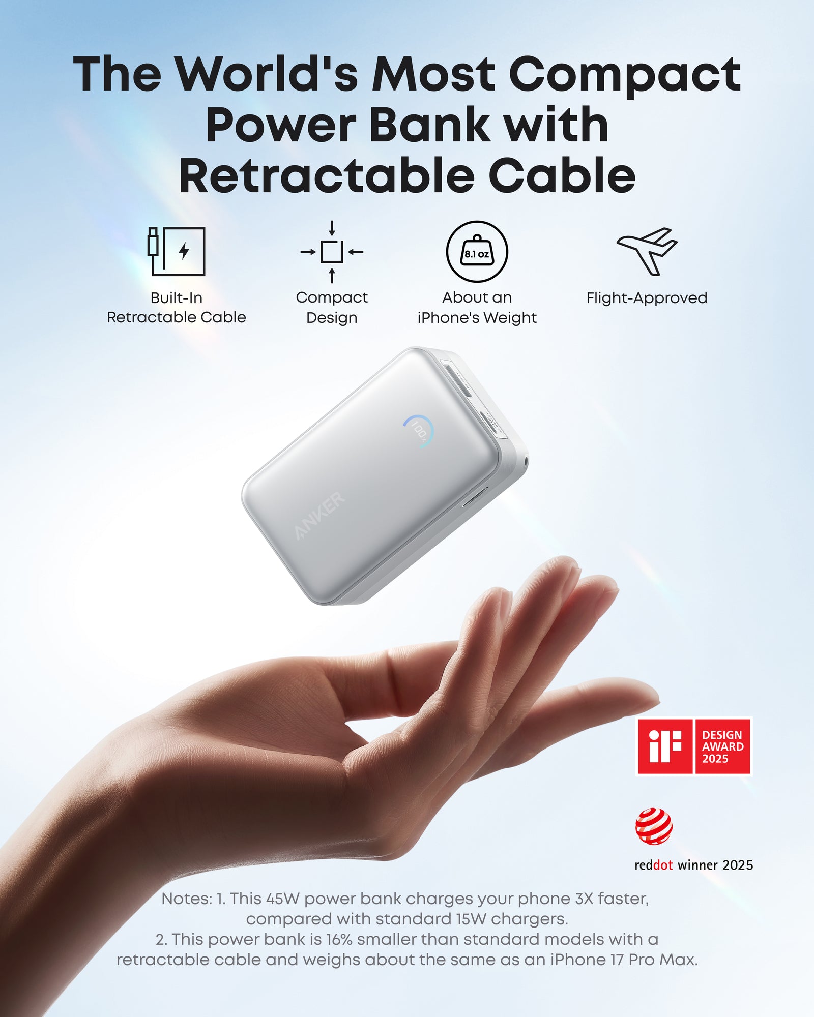 Anker Nano Power Bank (10K, 45W, Built-in Retractable USB-C Cable) White - Image 4