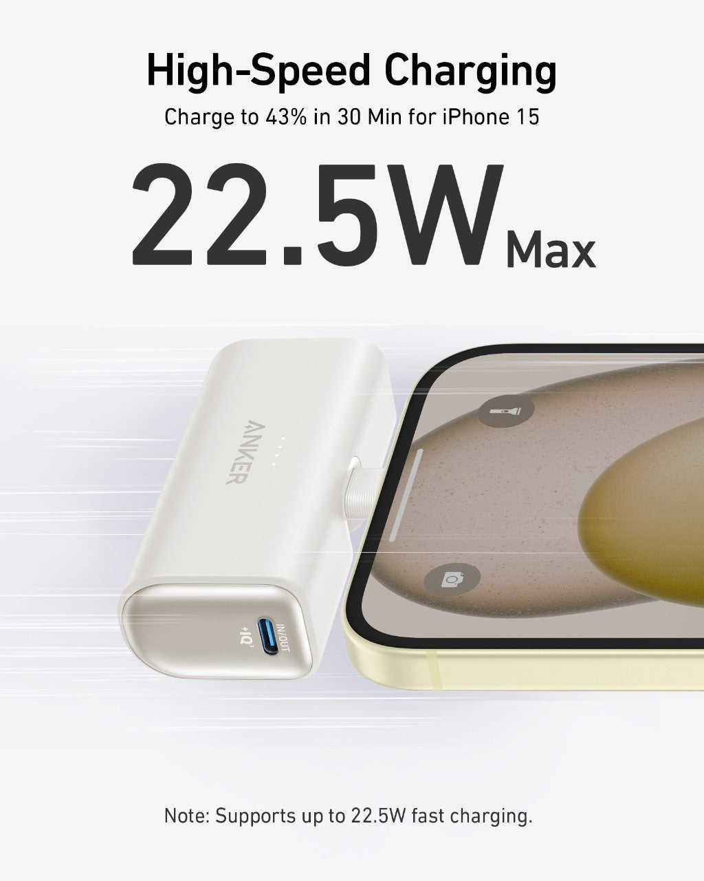Anker Nano Powerbank (22.5W, Built-in USB Connector) White - Image 2