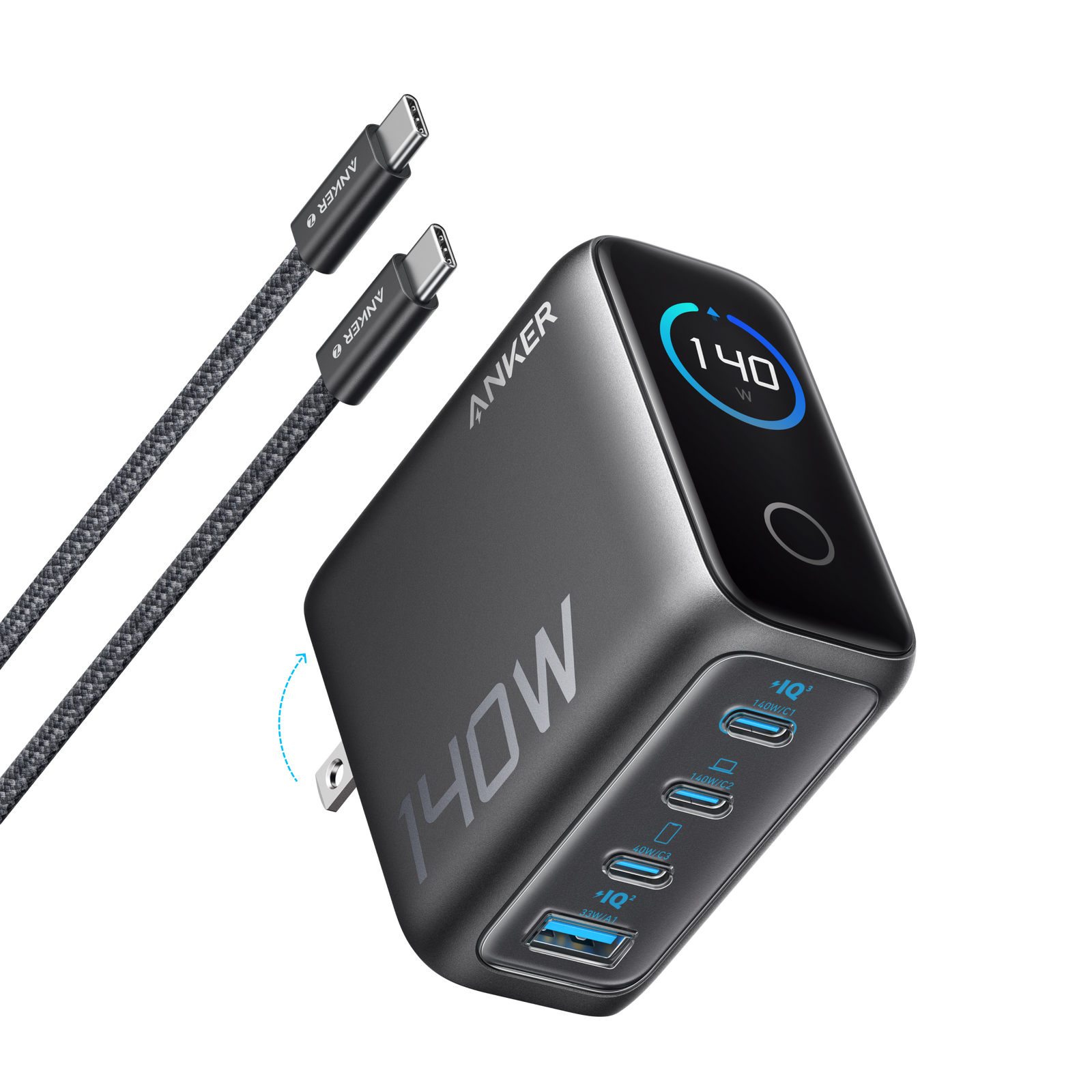 Anker Charger (140W, 4 Ports, GaNPrime) Dark Gray