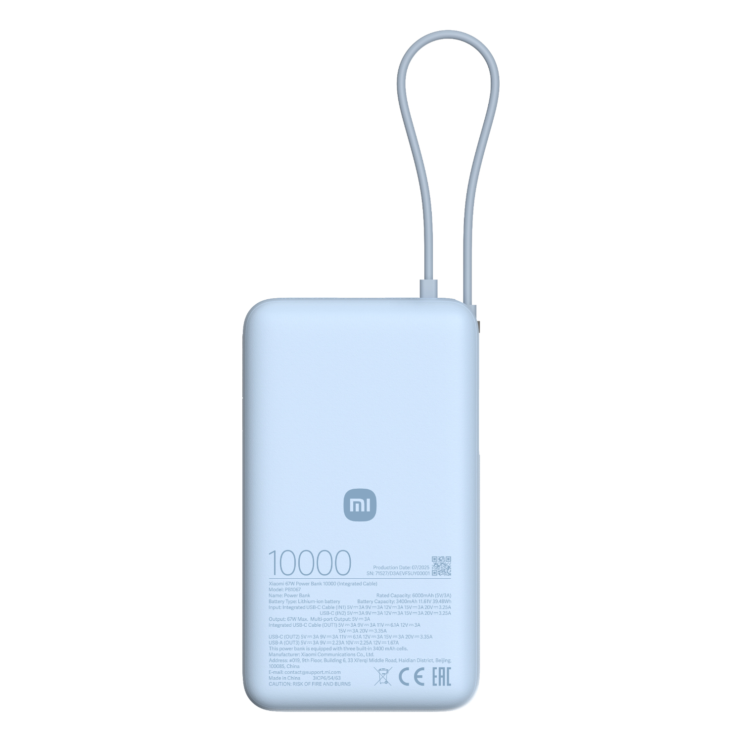 Xiaomi 67W Power Bank 10000mAh Integrated Cable Ice Blue