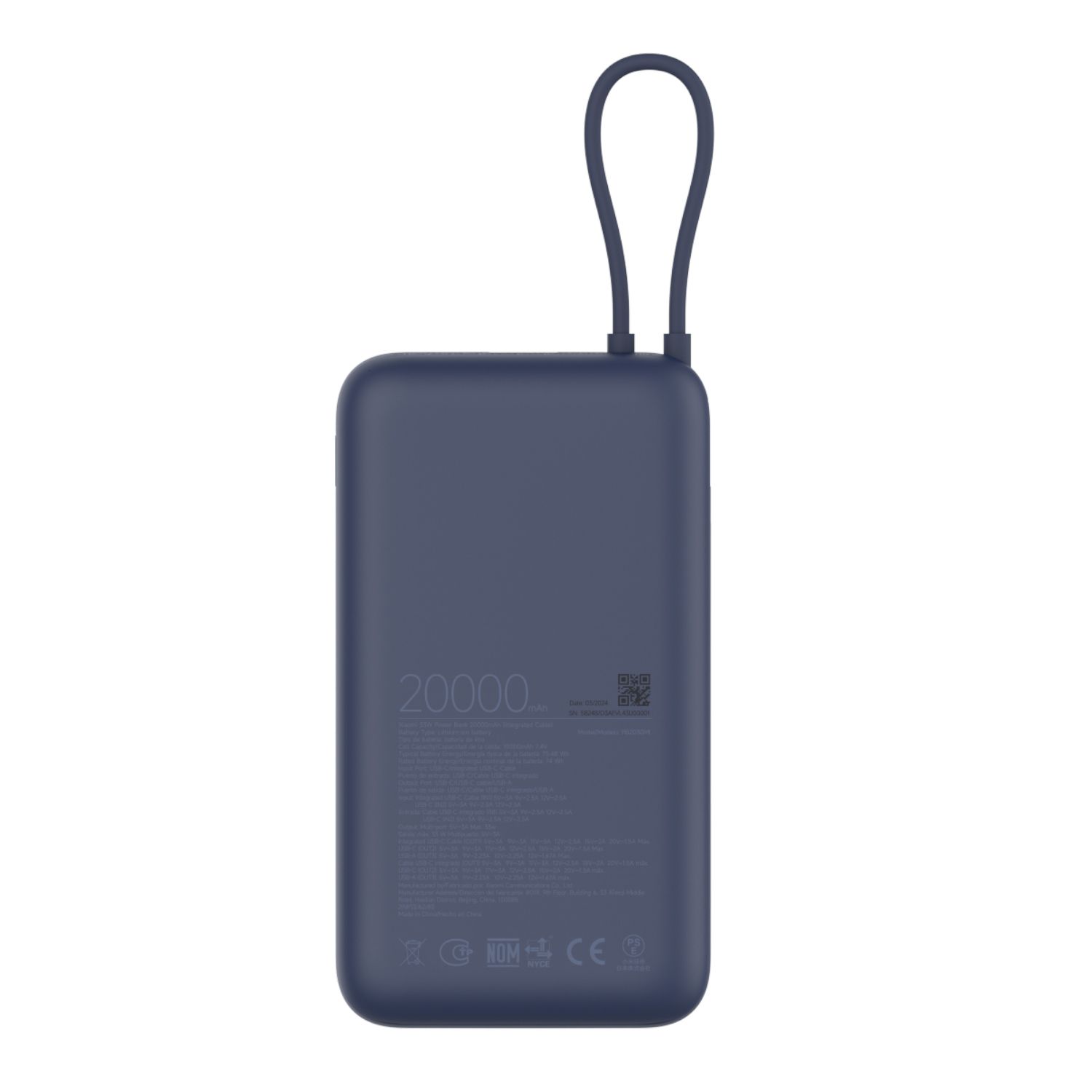 Xiaomi 33W Power Bank 20000mAh Integrated Cable Blue GL - Image 3