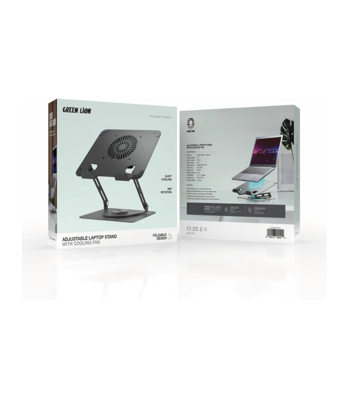 Green Lion Adjustable Laptop Stand with Cooling Fan Black - Image 2