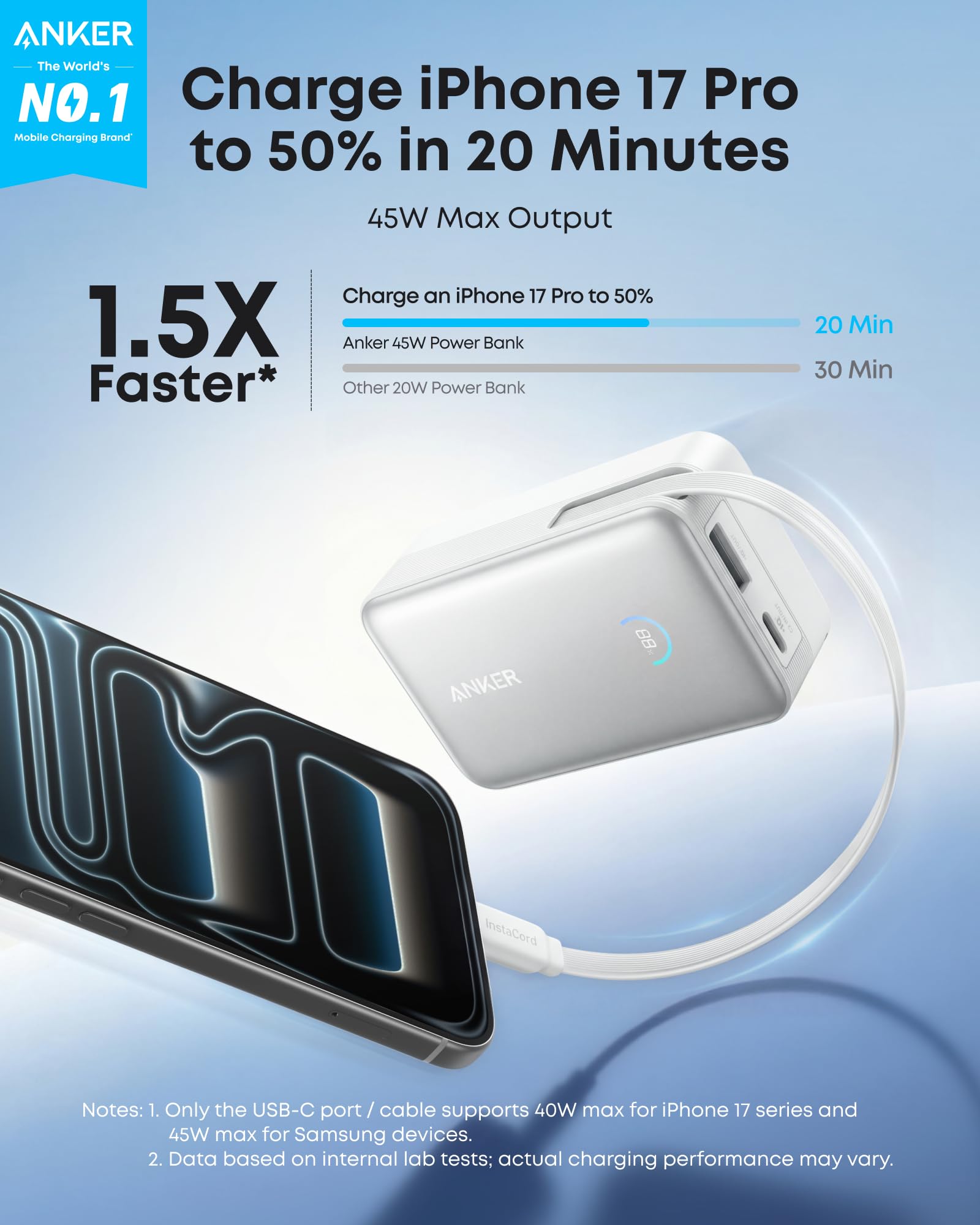 Anker Nano Power Bank (10K, 45W, Built-in Retractable USB-C Cable) White - Image 2