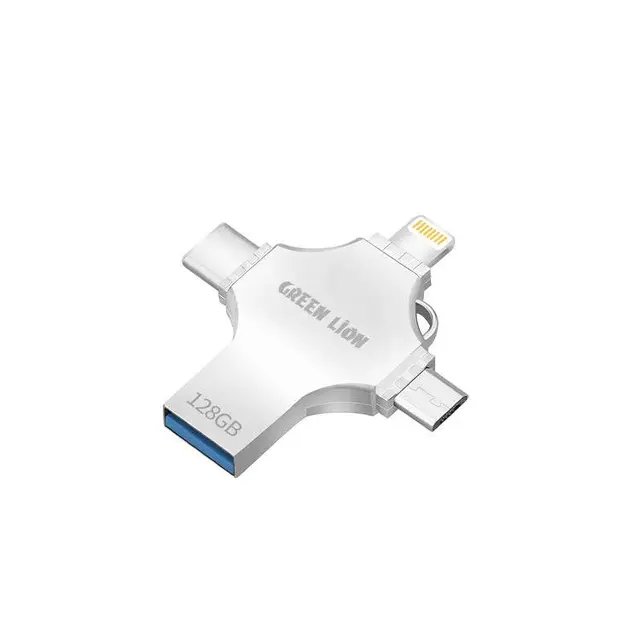Green Lion 4 in 1 USB Flash Drive 128GB Silver