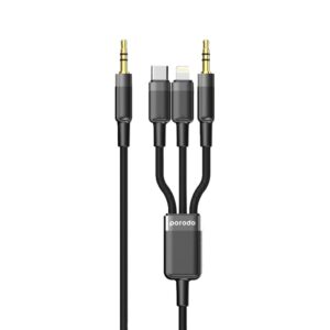 Porodo 3 in 1 Aux 3.5 to 3.5 + C + Lightning Cable 1.2m Black