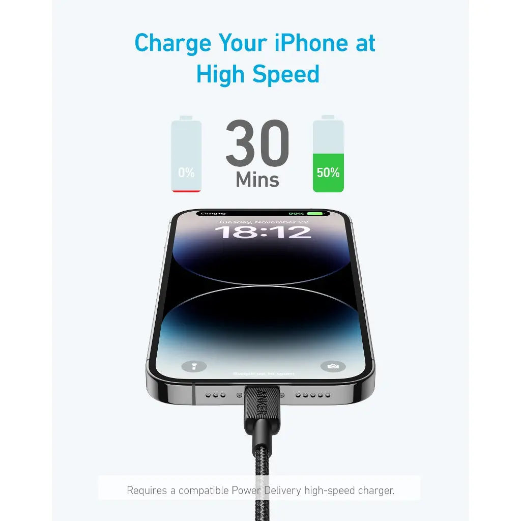 Anker 322 USB-C to Lightning Cable (3ft Braided) Black - Image 2